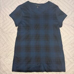 Banana Republic Navy Plaid Career Basic Top | XS